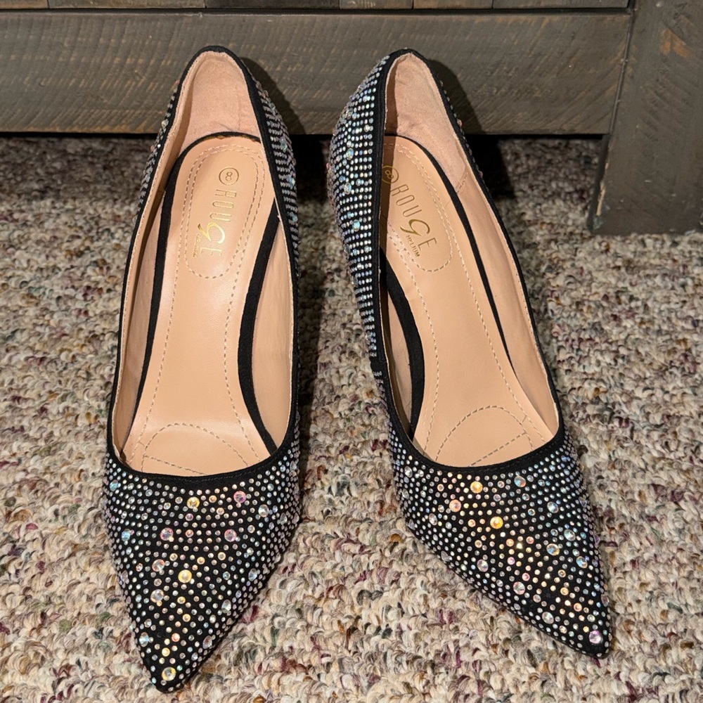 Rouge Helium size 8 Black Heels with rainbow Embellishments stiletto‎ point